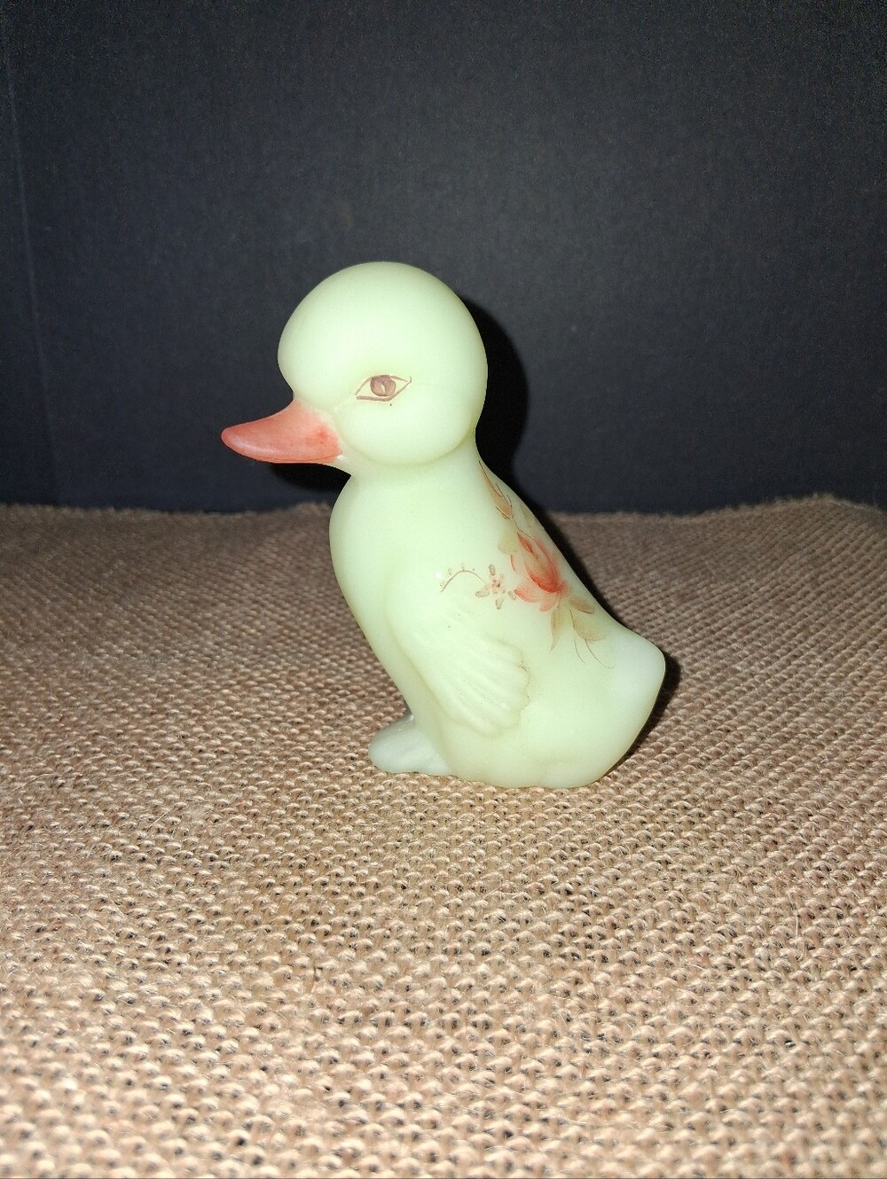 Fenton Satin Custard Uranium Glass Duck